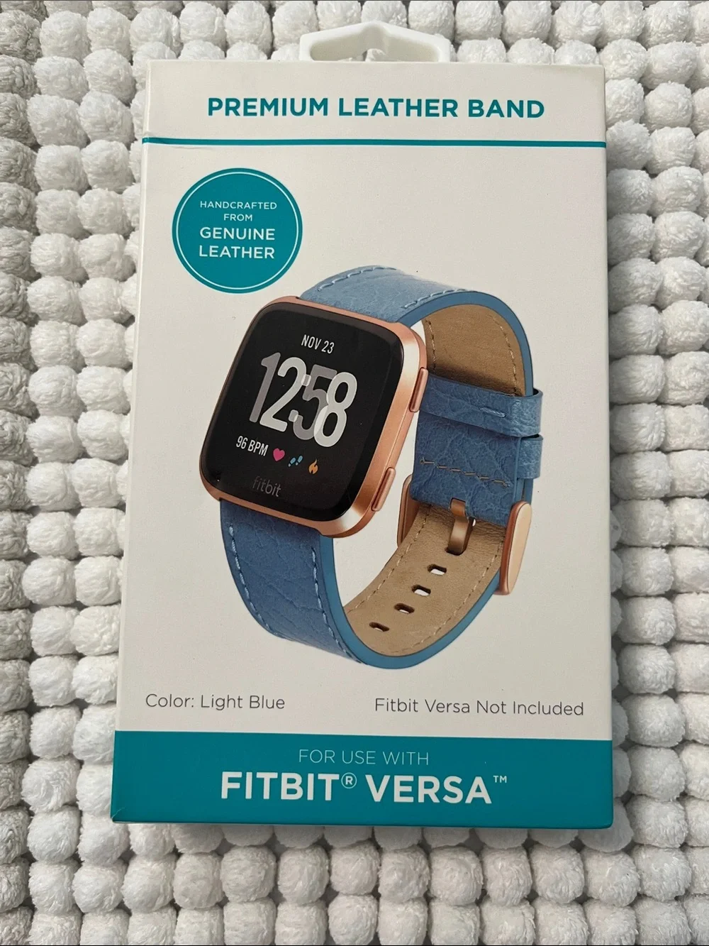 fitbit Light Blue Leather Replacement Band for Versa